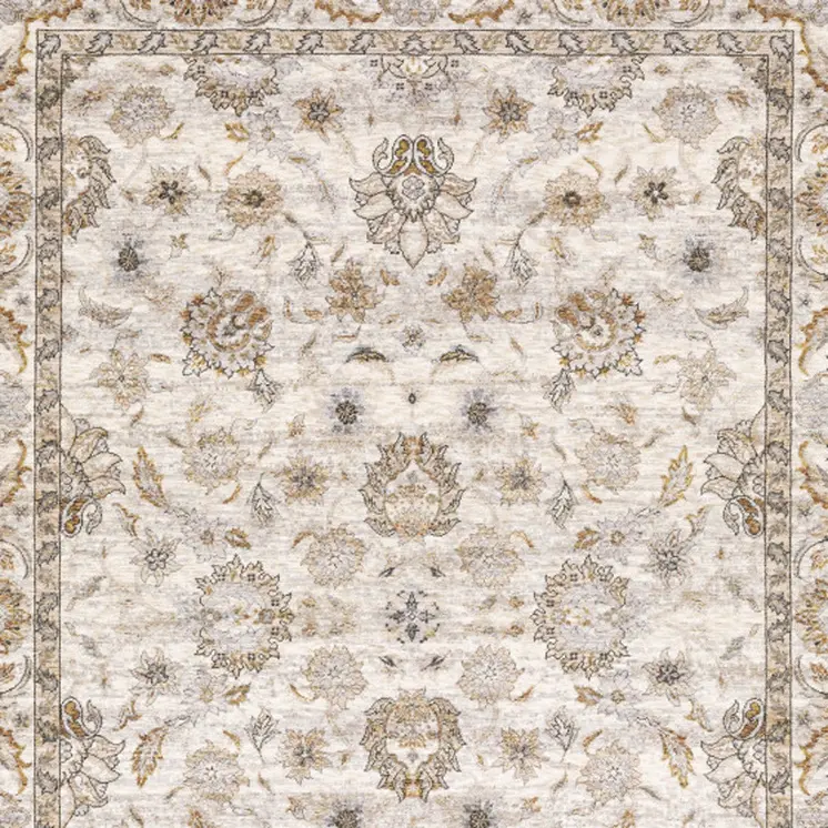 3' X 5' Ivory And Grey Oriental Power Loom Stain Resistant Area Rug With Fringe