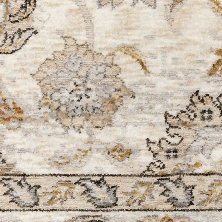 7' X 10' Ivory And Gray Oriental Area Rug With Fringe
