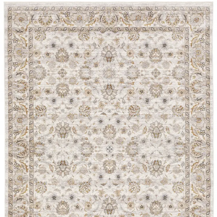 8' X 11' Ivory And Gray Oriental Area Rug With Fringe