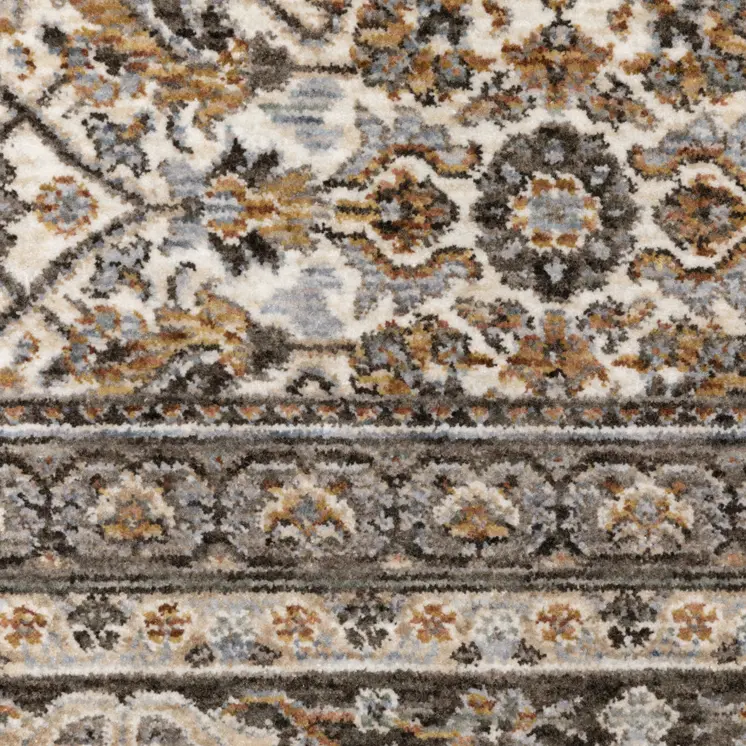 7' X 10' Ivory And Charcoal Oriental Area Rug With Fringe