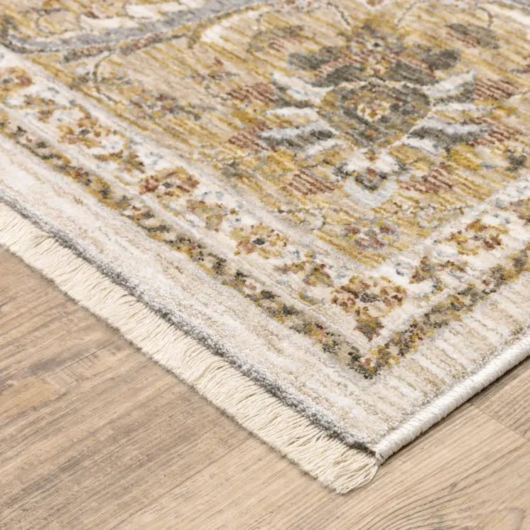 3' X 5' Ivory And Gold Oriental Area Rug With Fringe