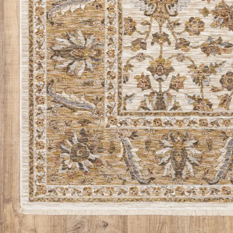 3' X 5' Ivory And Gold Oriental Area Rug With Fringe