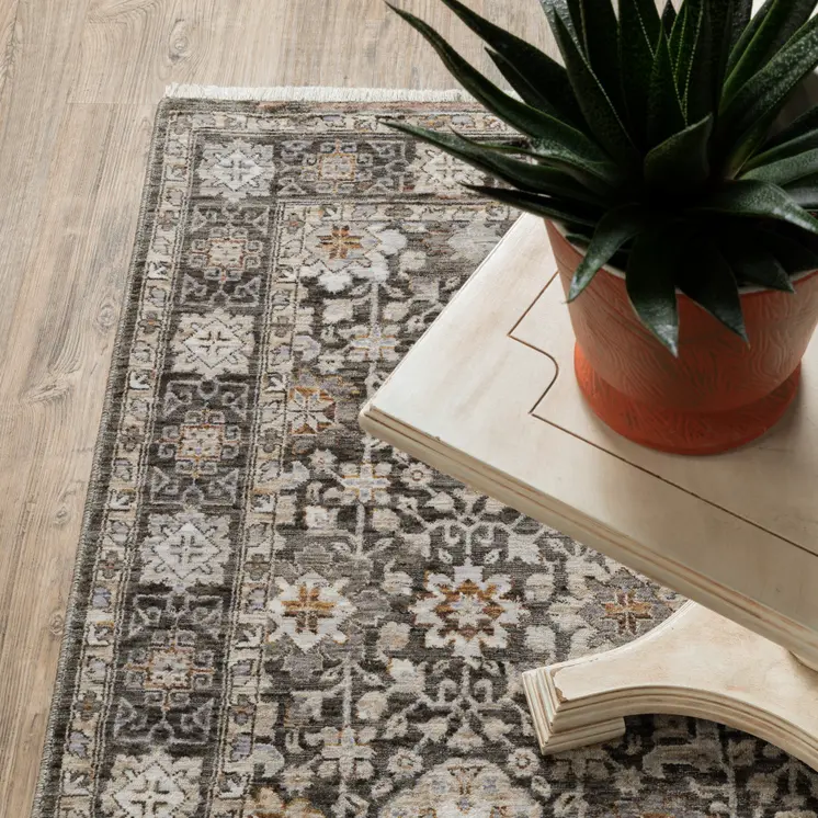 3' X 5' Grey And Ivory Oriental Power Loom Stain Resistant Area Rug With Fringe