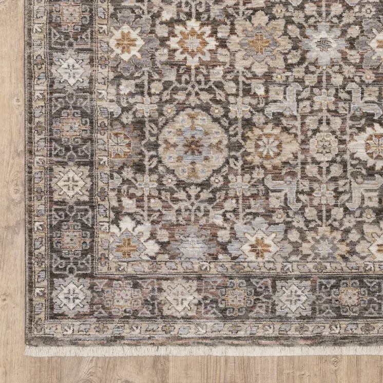 3' X 5' Grey And Ivory Oriental Power Loom Stain Resistant Area Rug With Fringe