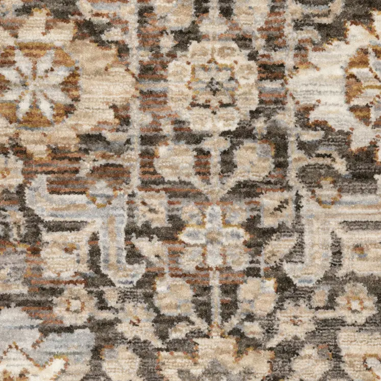 7' X 10' Charcoal And Ivory Oriental Area Rug With Fringe