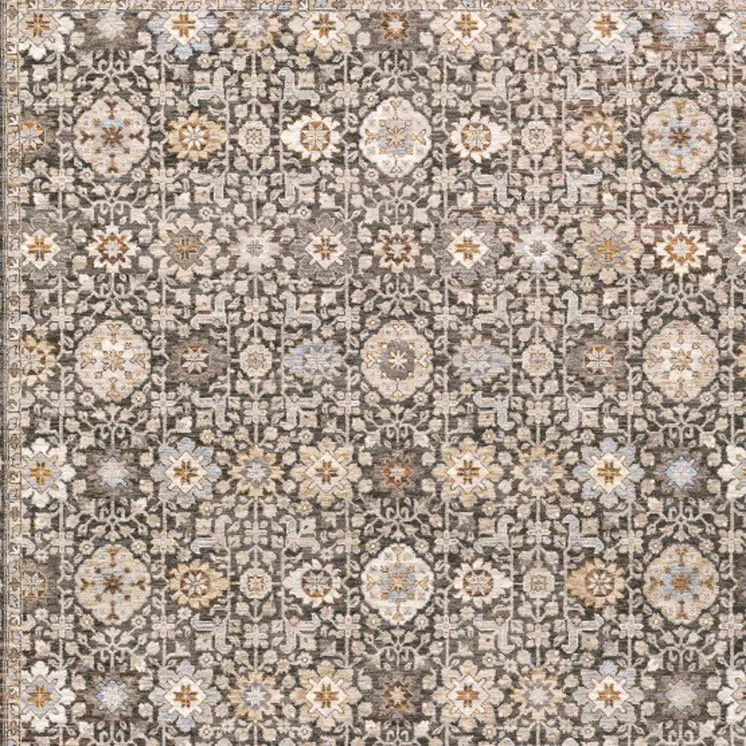 10' X 13' Charcoal And Ivory Oriental Area Rug With Fringe