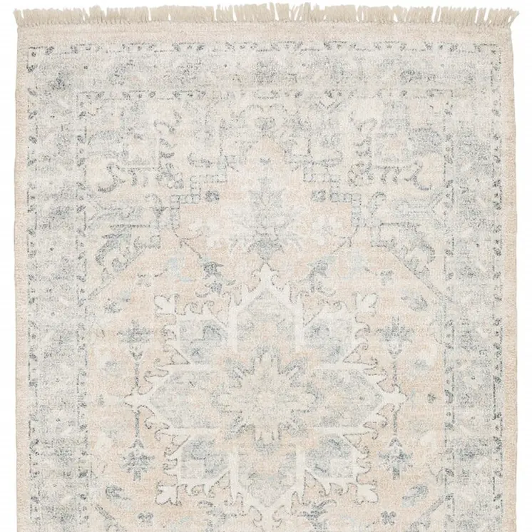 10' X 13' Beige And Grey Oriental Hand Loomed Stain Resistant Area Rug With Fringe