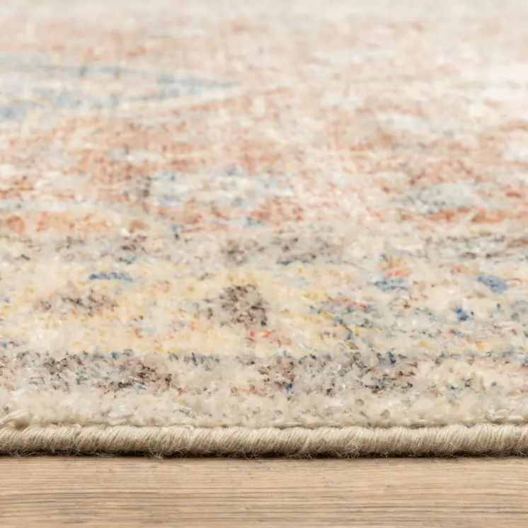 8' Orange And Blue Oriental Hand Loomed Distressed Runner Rug With Fringe