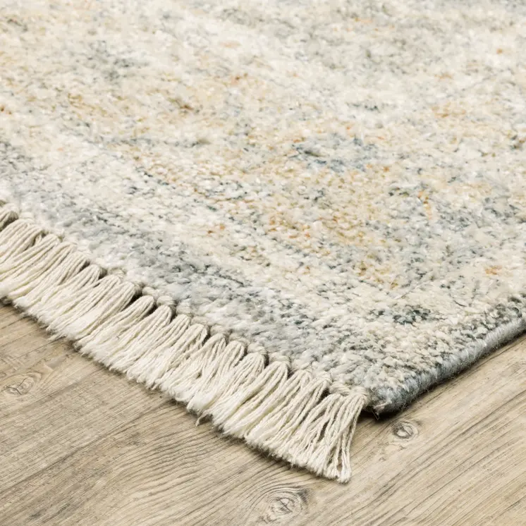 8' Gray And Beige Oriental Hand Loomed Distressed Runner Rug With Fringe