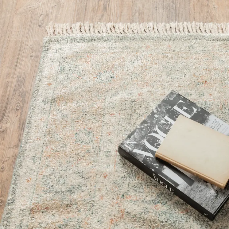 8' Gray And Beige Oriental Hand Loomed Distressed Runner Rug With Fringe