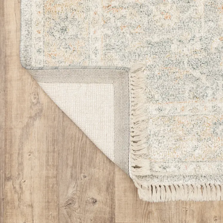 8' Gray And Beige Oriental Hand Loomed Distressed Runner Rug With Fringe