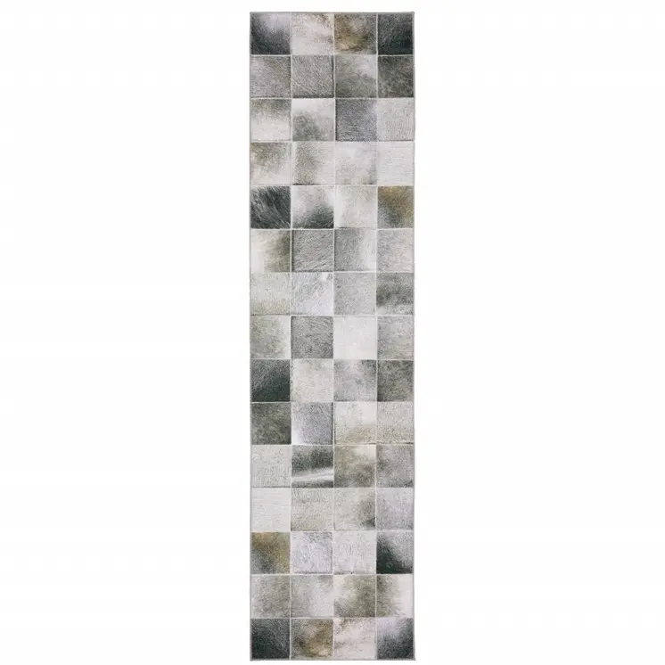 8' Gray And Charcoal Geometric Runner Rug