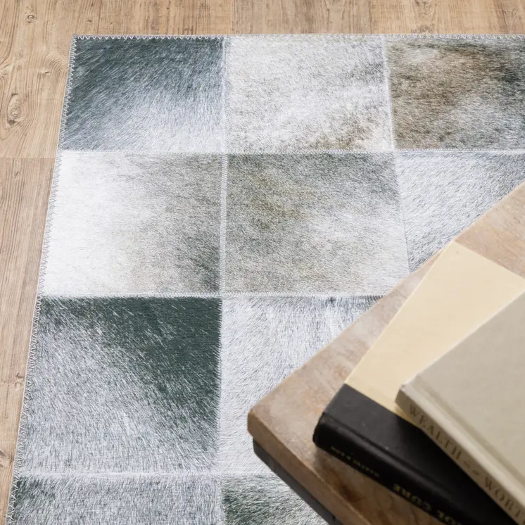 8' Gray And Charcoal Geometric Runner Rug