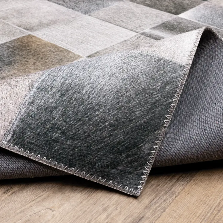 8' Gray And Charcoal Geometric Runner Rug