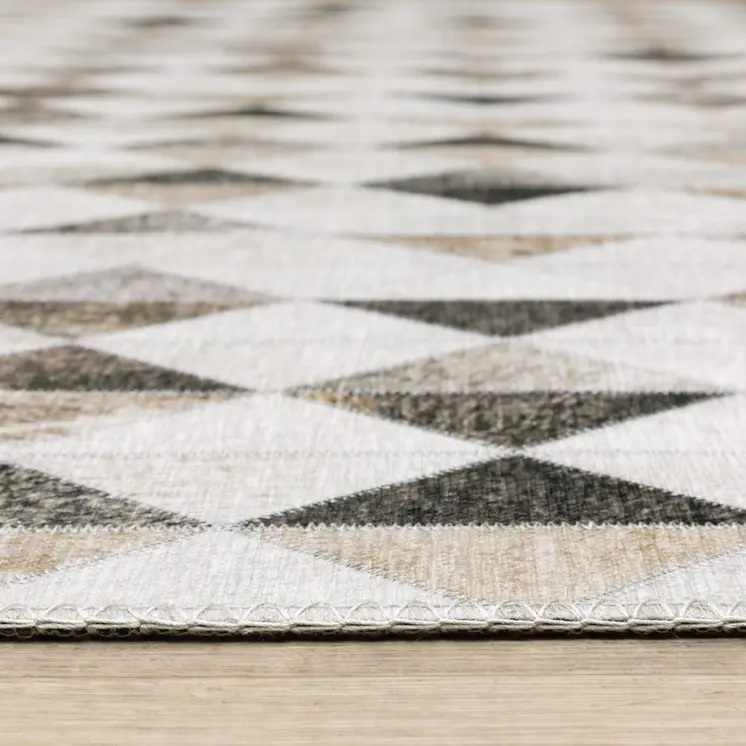 8' Beige And Gray Geometric Runner Rug