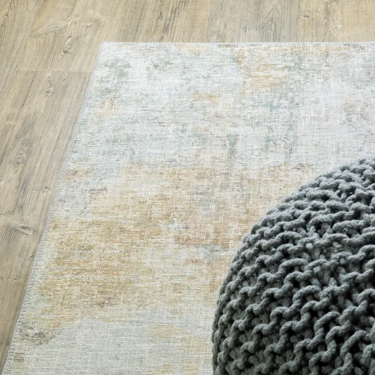 9' X 12' Yellow And Blue Abstract Area Rug