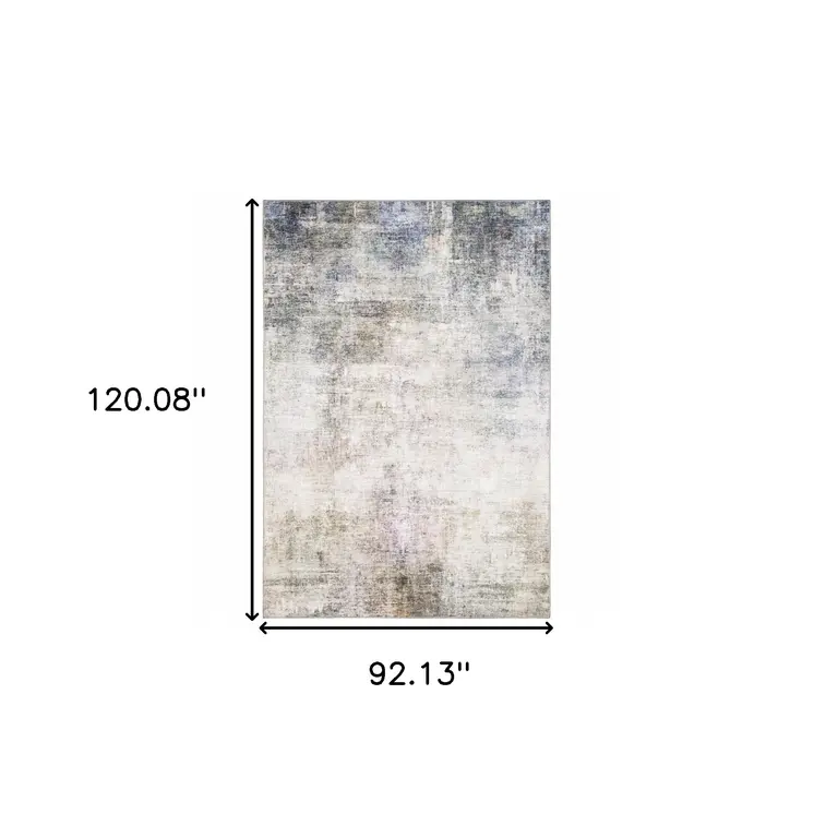 8' X 10' Blue And Beige Abstract Distressed Area Rug