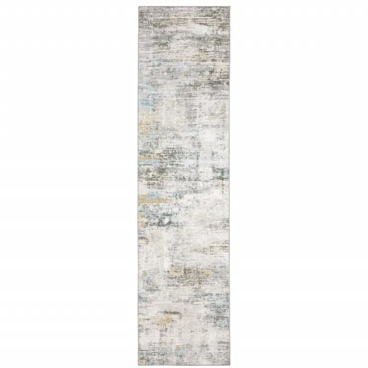 2' X 8' Gray And Ivory Abstract Power Loom Stain Resistant Runner Rug