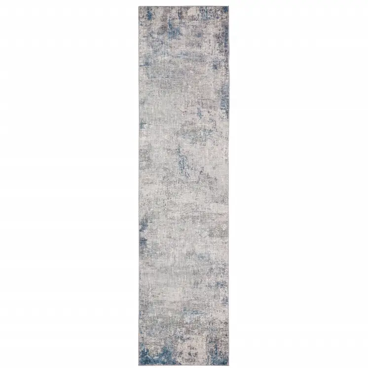 8' Blue and Gray Abstract Power Loom Runner Rug