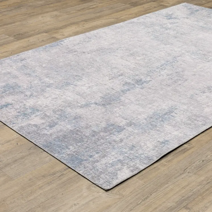 8' X 10' Blue And Gray Abstract Distressed Area Rug