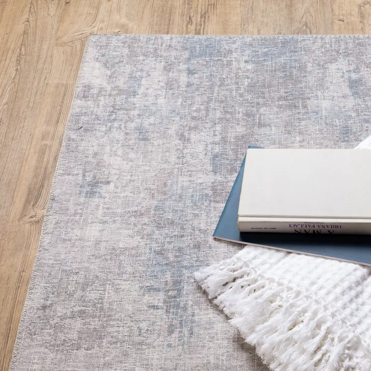 8' X 10' Blue And Gray Abstract Distressed Area Rug