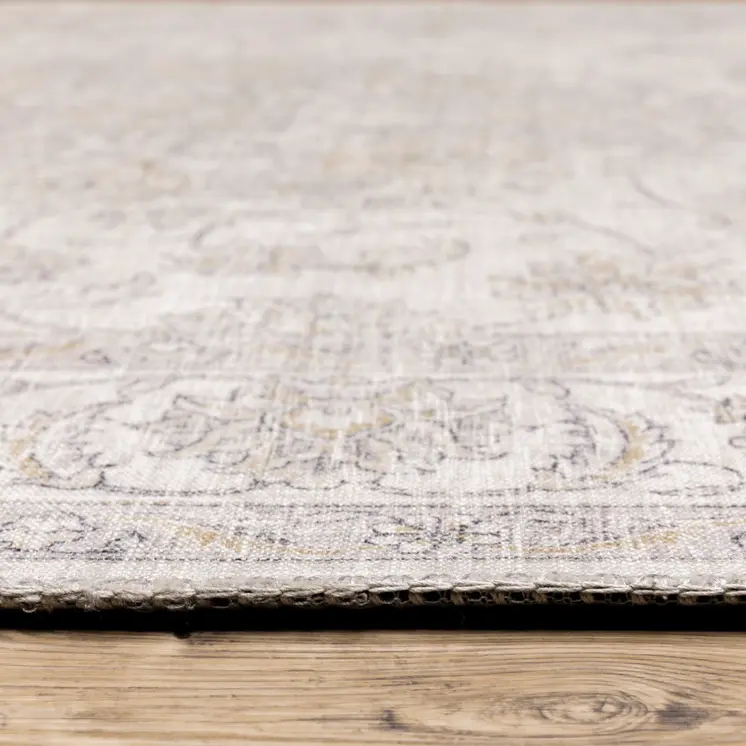 8' Beige And Gold Oriental Distressed Runner Rug