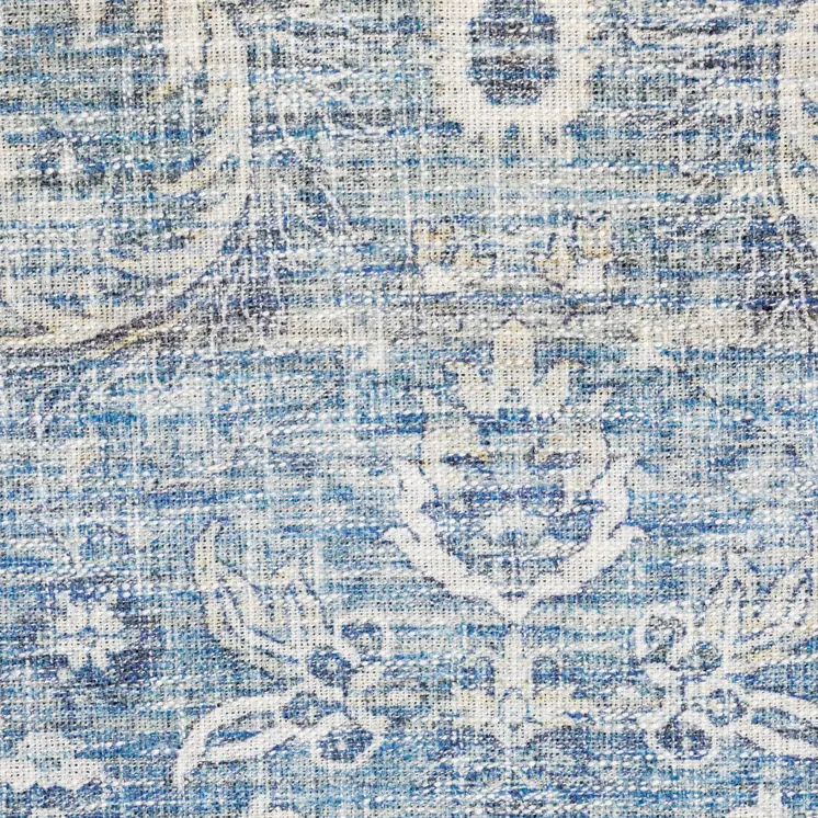 8' Blue and Gray Oriental Power Loom Runner Rug