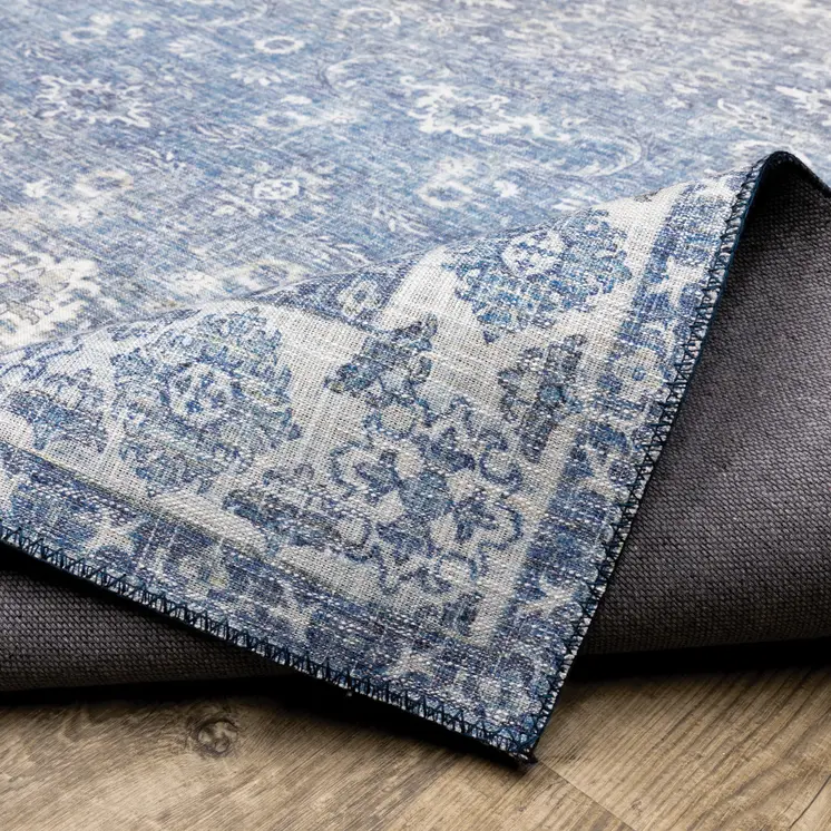 8' Blue and Gray Oriental Power Loom Runner Rug