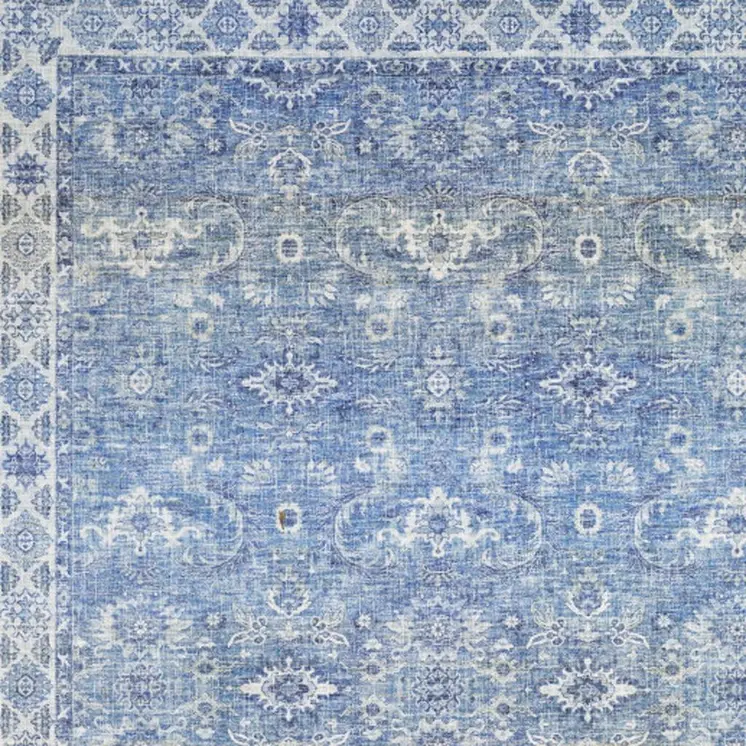 5' X 7' Blue And Grey Oriental Power Loom Stain Resistant Area Rug
