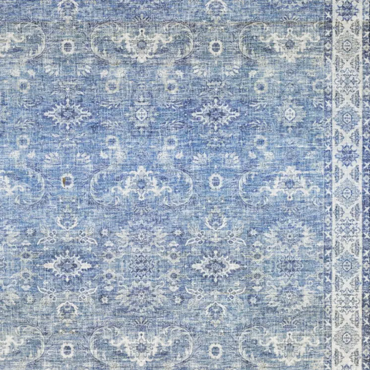 9' X 12' Blue And Ivory Oriental Distressed Area Rug