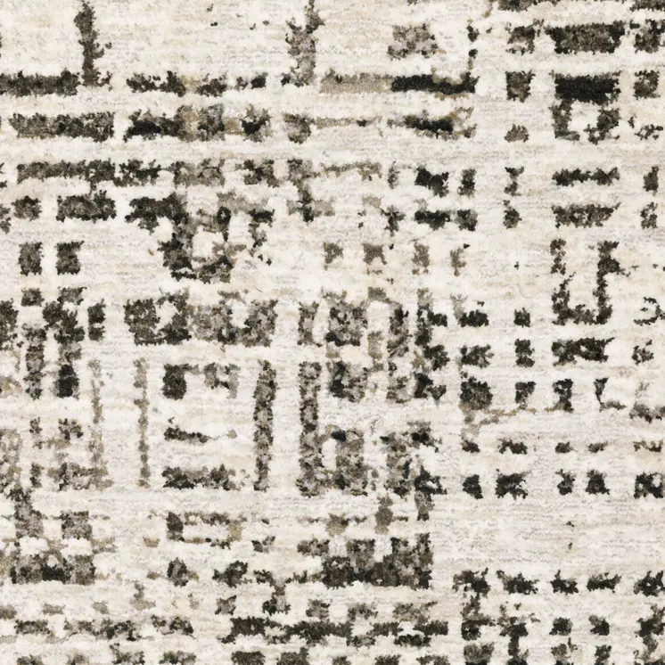 2' X 8' Ivory Grey Charcoal Brown And Beige Abstract Power Loom Stain Resistant Runner Rug