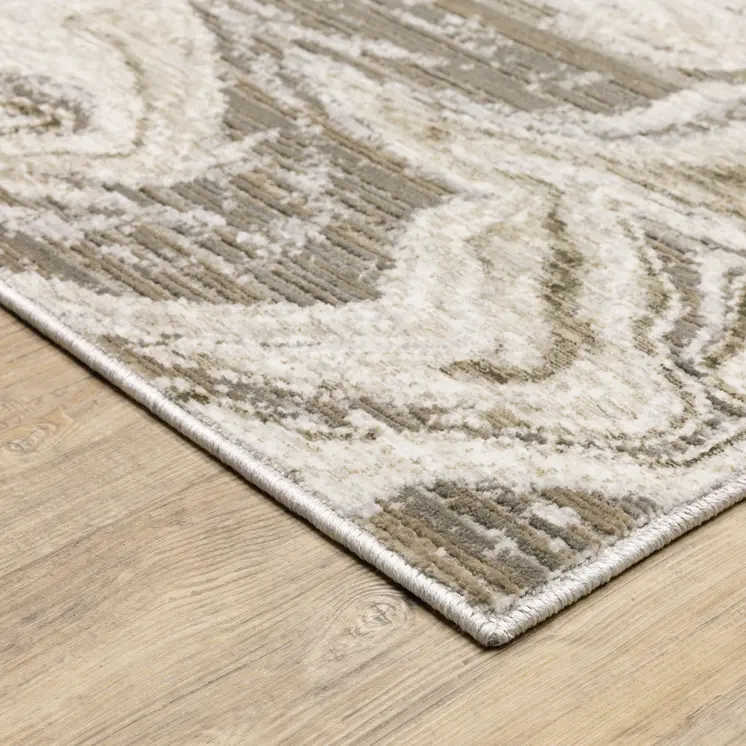 10' X 13' Ivory Tan Beige Grey And Brown Abstract Power Loom Stain Resistant Area Rug