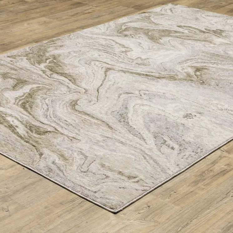 10' X 13' Ivory Tan Beige Grey And Brown Abstract Power Loom Stain Resistant Area Rug