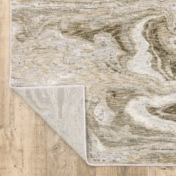 10' X 13' Ivory Tan Beige Grey And Brown Abstract Power Loom Stain Resistant Area Rug
