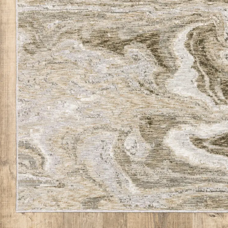 10' X 13' Ivory Tan Beige Grey And Brown Abstract Power Loom Stain Resistant Area Rug
