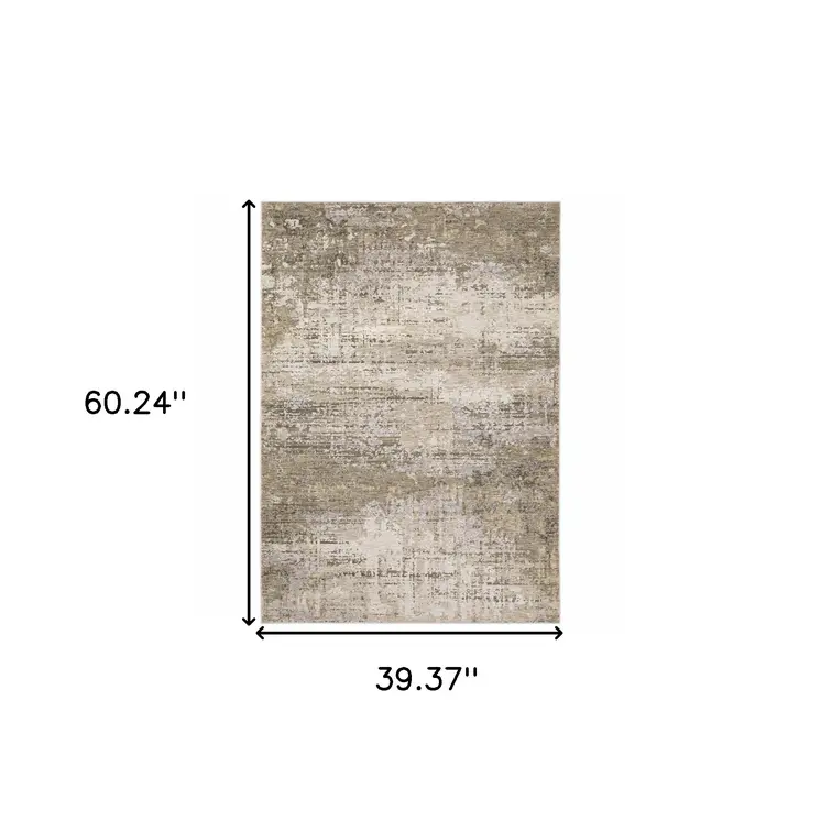 3' X 5' Beige And Gray Abstract Distressed Area Rug