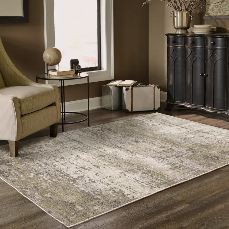 3' X 5' Beige And Gray Abstract Distressed Area Rug
