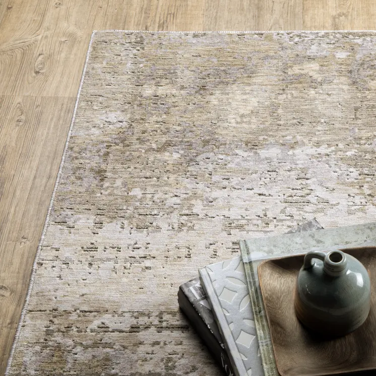 7' X 10' Beige And Gray Abstract Distressed Area Rug