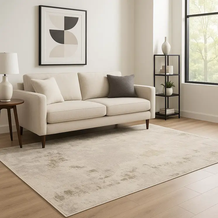 5' X 8' Beige Ivory Tan Grey And Brown Abstract Power Loom Stain Resistant Area Rug