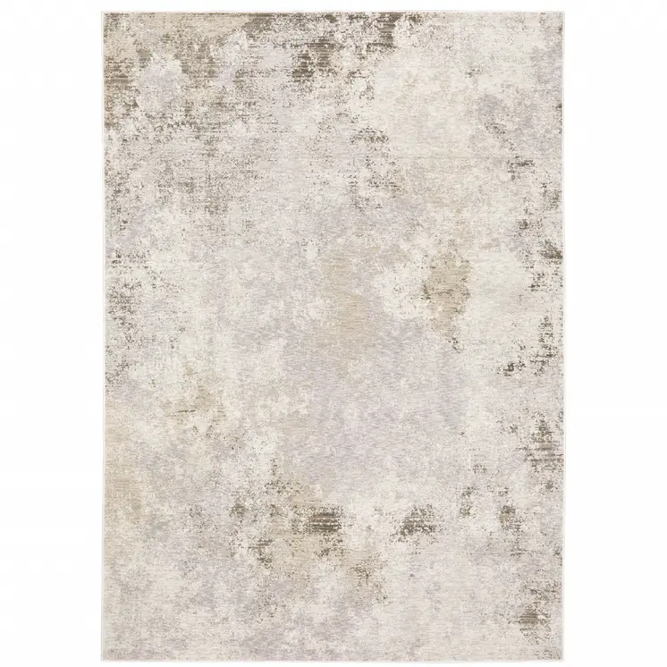 7' X 10' Ivory And Beige Abstract Distressed Area Rug