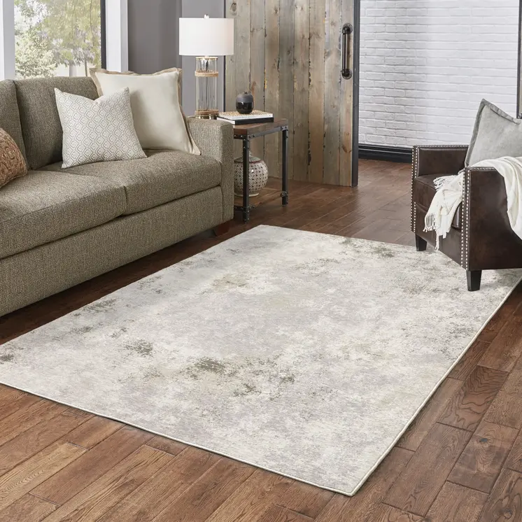 7' X 10' Ivory And Beige Abstract Distressed Area Rug