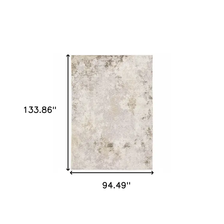 8' X 11' Ivory And Beige Abstract Distressed Area Rug