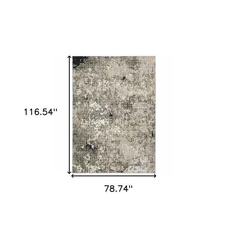 6' X 9' Grey Ivory Beige Charcoal Black Tan And Brown Abstract Power Loom Stain Resistant Area Rug
