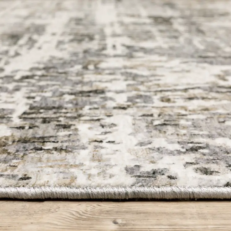 2' X 8' Grey Ivory Beige Charcoal Black Tan And Brown Abstract Power Loom Stain Resistant Runner Rug