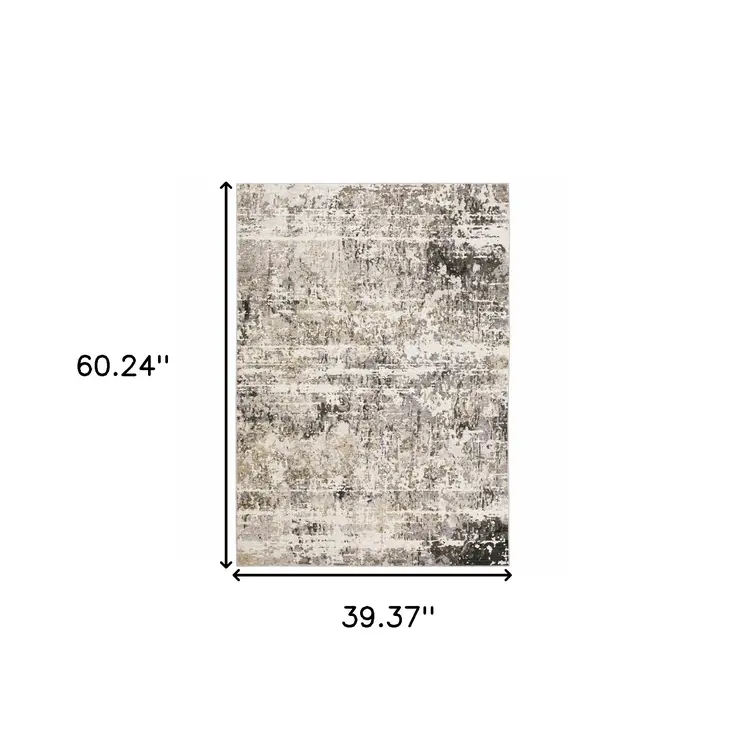 3' X 5' Gray And Beige Abstract Distressed Area Rug