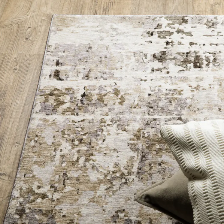 3' X 5' Gray And Beige Abstract Distressed Area Rug