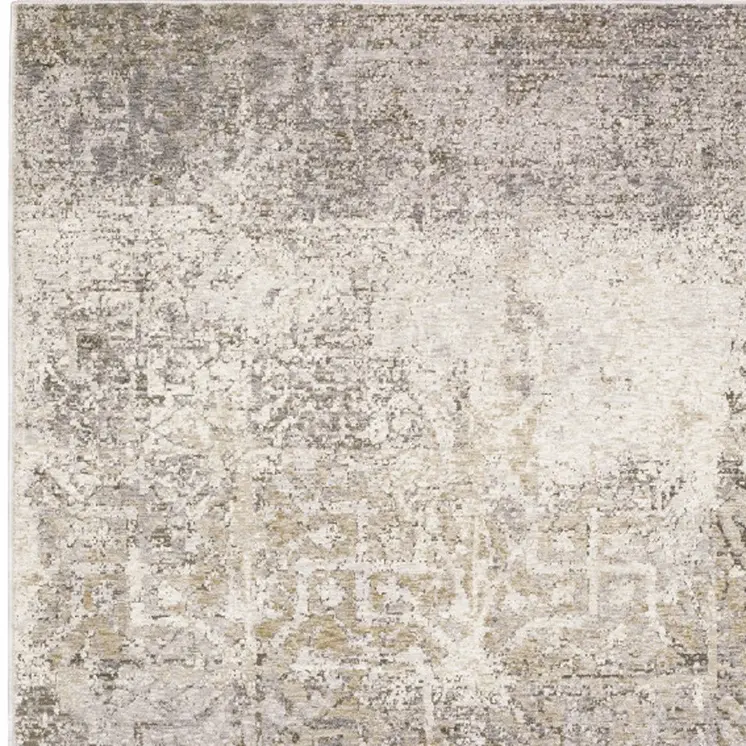 8' X 11' Ivory Grey Tan Brown And Beige Abstract Power Loom Stain Resistant Area Rug