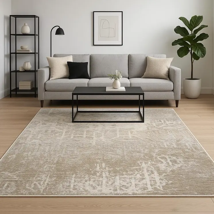 10' X 13' Ivory Grey Tan Brown And Beige Abstract Power Loom Stain Resistant Area Rug