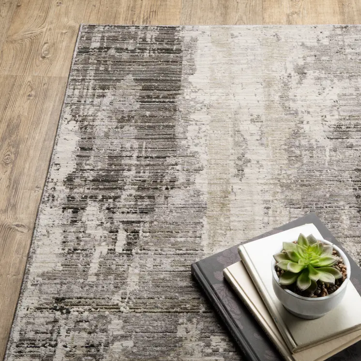 8' Gray And Beige Abstract Distressed Runner Rug