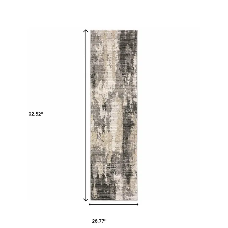 8' Gray And Beige Abstract Distressed Runner Rug